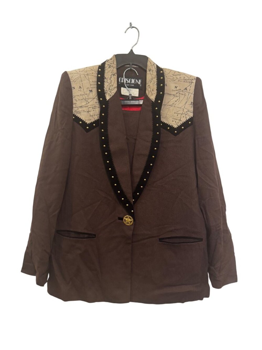 vintage Criscione New York cache Brown Blazer and skirt With Map Print